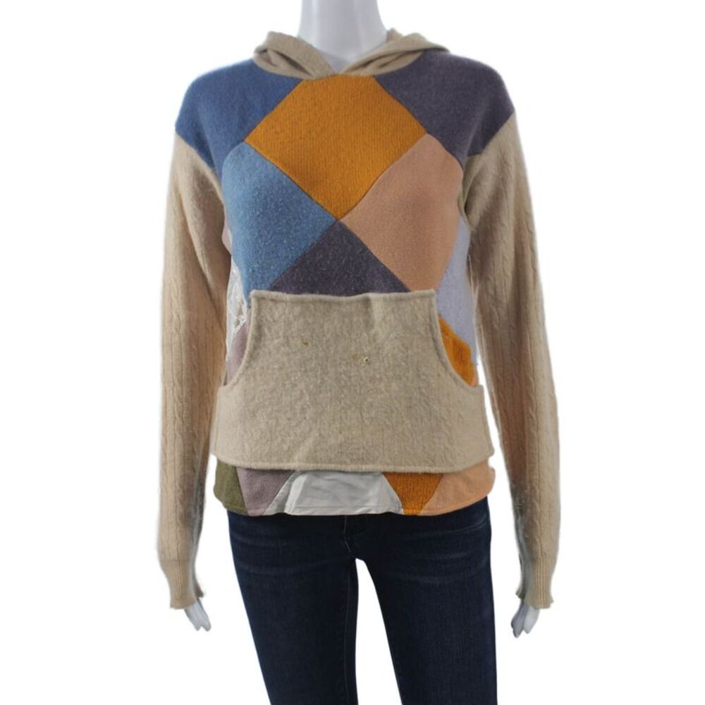Claudette Womens Multicolor Geometric Hooded Cashmere Pullover Sweater Size M